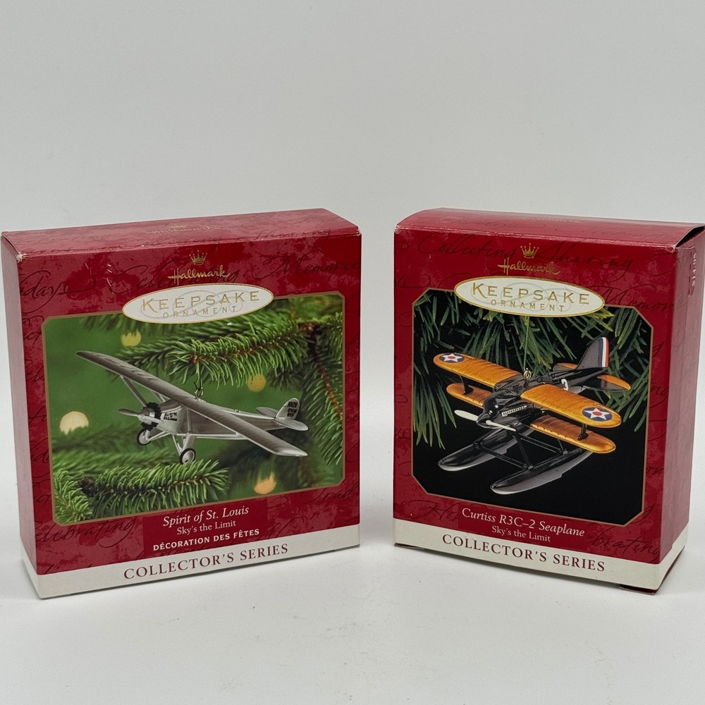 Vtg Hallmark Sky's The Limit Ornament Lot Spirit of St Louis Curtiss Seaplane